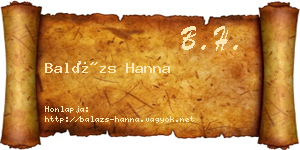 Balázs Hanna névjegykártya